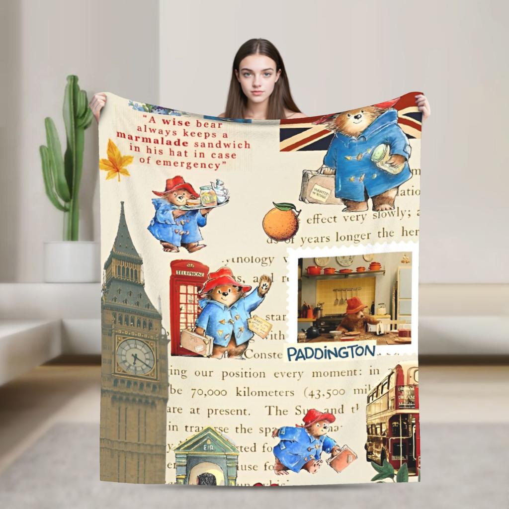 Blankets Britain Paddington Brown Bear Throw Blanket Flannel Bedspread For Couch Chair Sofa Bed Fluffy Sofa Bed Cover