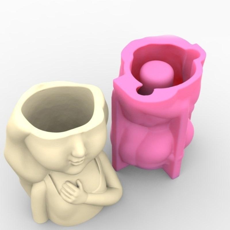 Girl Candle Holder Silicone Mold Cartoon Flower Pots Mold Candle Tray Mold Home Decorations Exploy Resin DIY Crafts