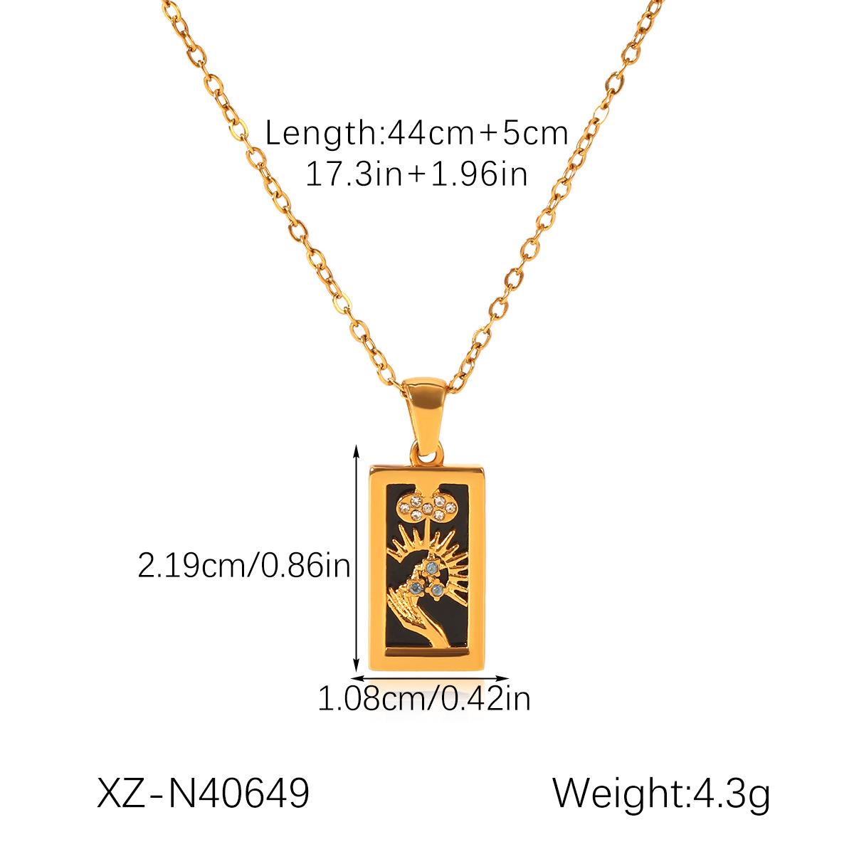 

Trendy Stainless Steel Tarot Card Pendant Necklace with Zircon Accents
