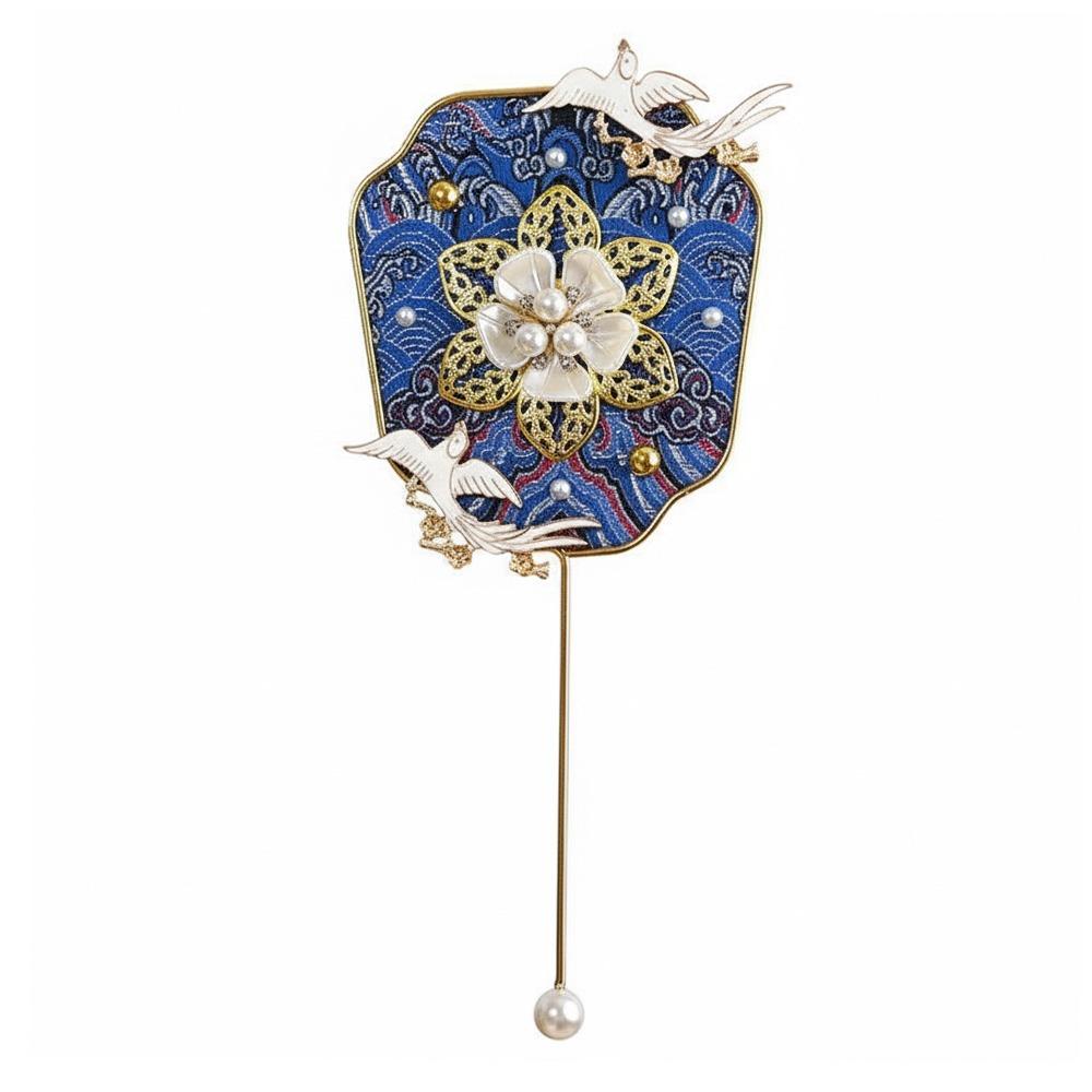 Multicolor DIY Chinese Fan Song Brocade DIY Accessories Mini Handhold Fan Photo Props with Mini Mirror Hand Made Makeup Mirror