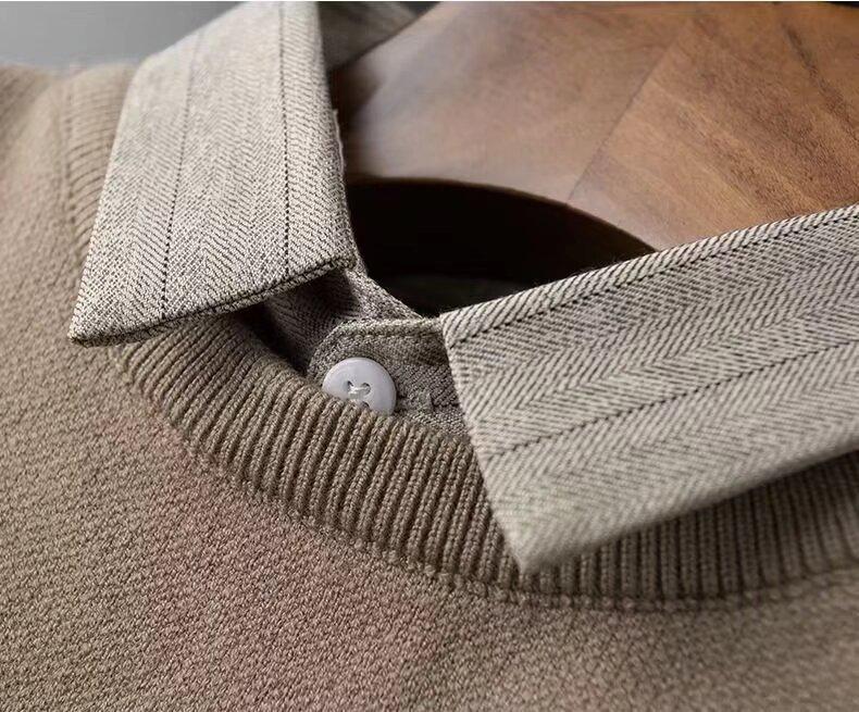 British Style Men's Knitwear: Casual Loose Patchwork Sweater with Shirt Collar, Autumn-Winter Bestseller