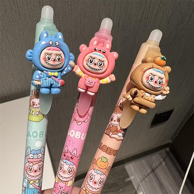 6PCS Labubu Gel Pens Cartoon Kawaii 0.5mm Erasable Pen School Student Stationery