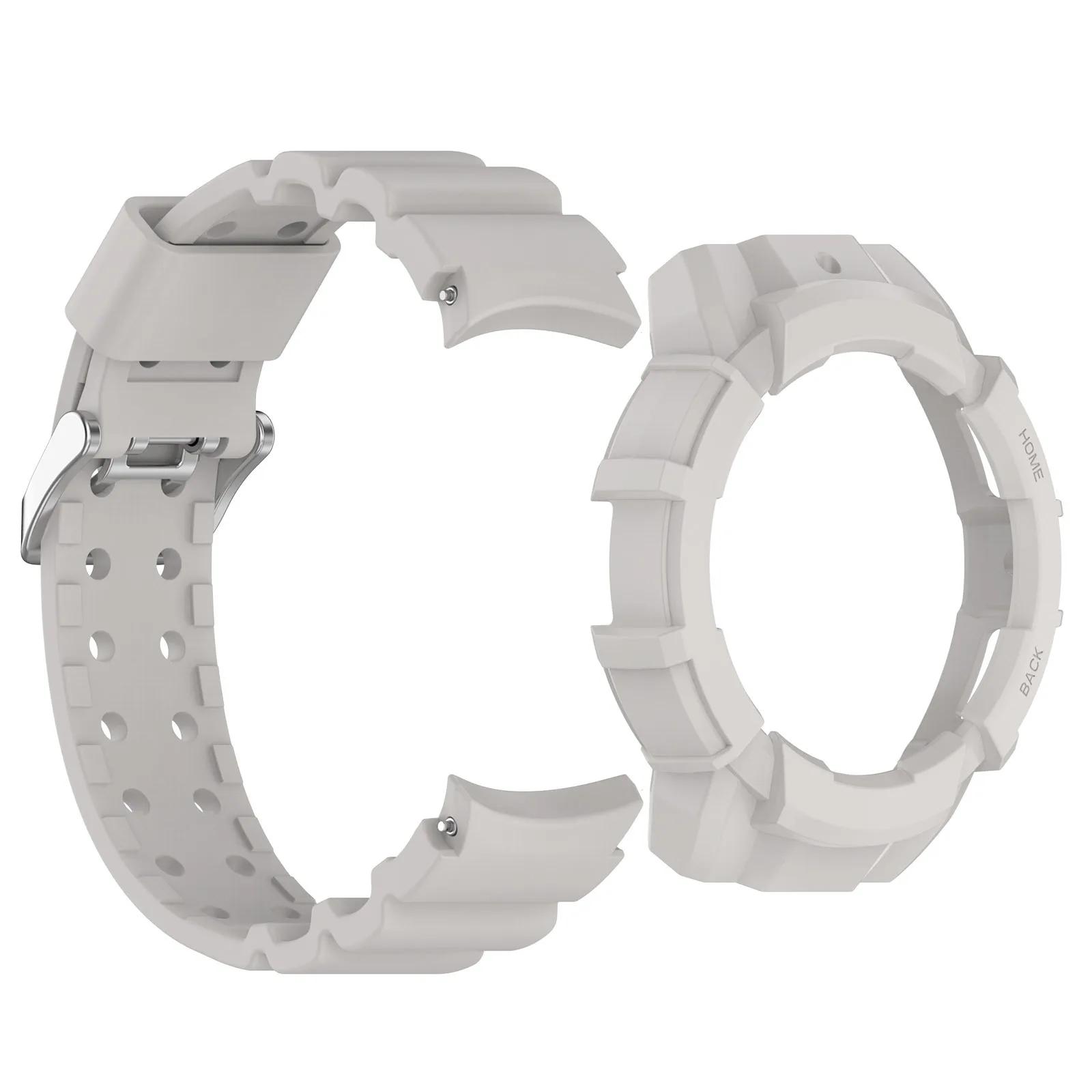 

Силиконовый чехол + ремешок для Samsung Galaxy Watch 7 fit Watch7 40мм 44мм Бронированный защитный чехол Ремешок для часов Чехол-ремешок 2 в 1 Galaxy 7 Watch 40mm серый