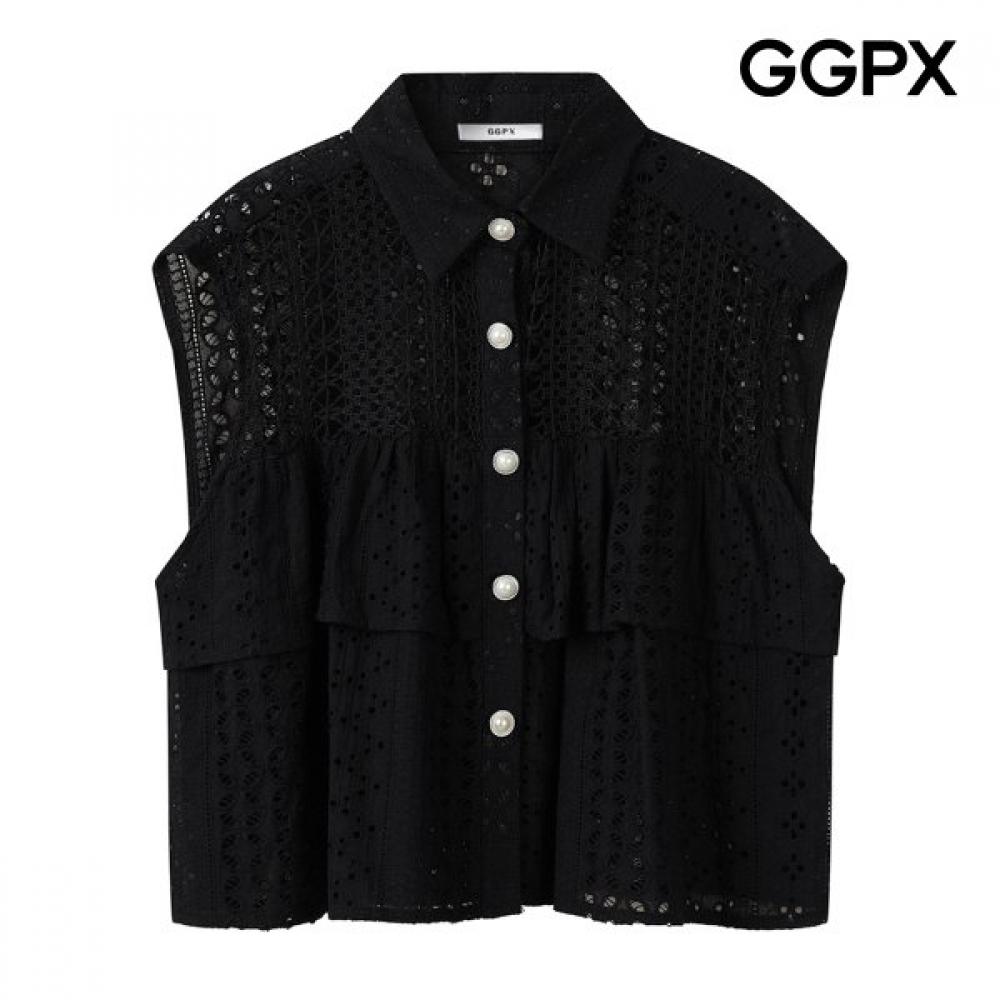Ggpx New York Women S Pearl Button Lace SleeveleSS blouSe gq6Sh005f white/F