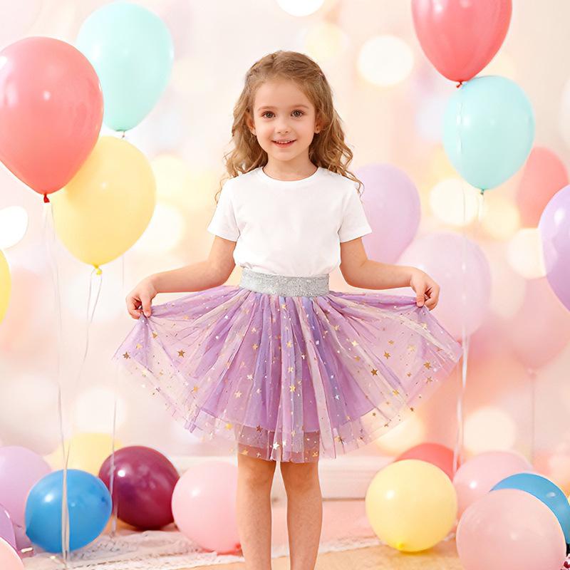 Dívčí nadýchaná princeznovská sukně s potiskem hvězd - Pro všechna roční období