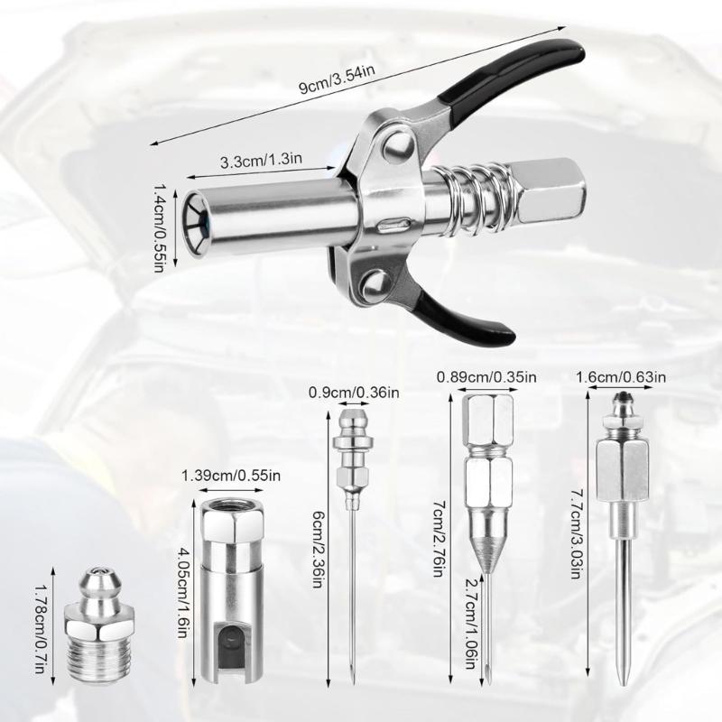 Grease Guns Needle Nozzle Couplers Adapter Lubrication Tool with Double Handle for Hard To Reach Fittings Repair Shops