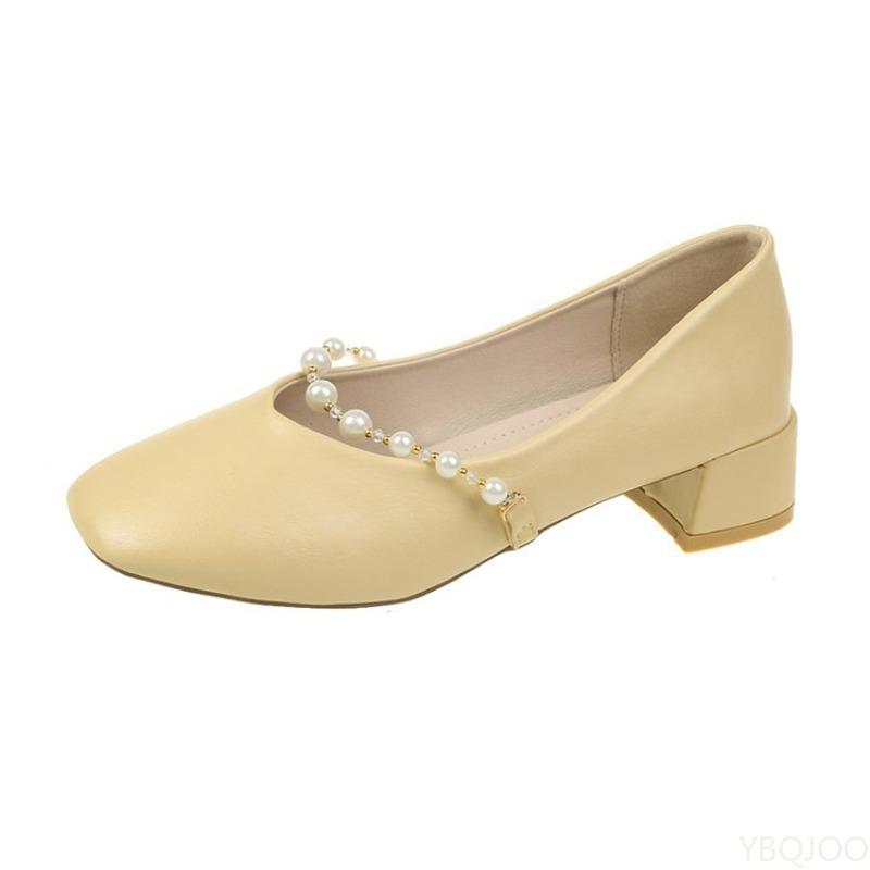 Fangtou Women's Spring New Shallow Mouth Coarse Custom Shoes Casual Versatile Simple Comfortable Daily Women's Shoes