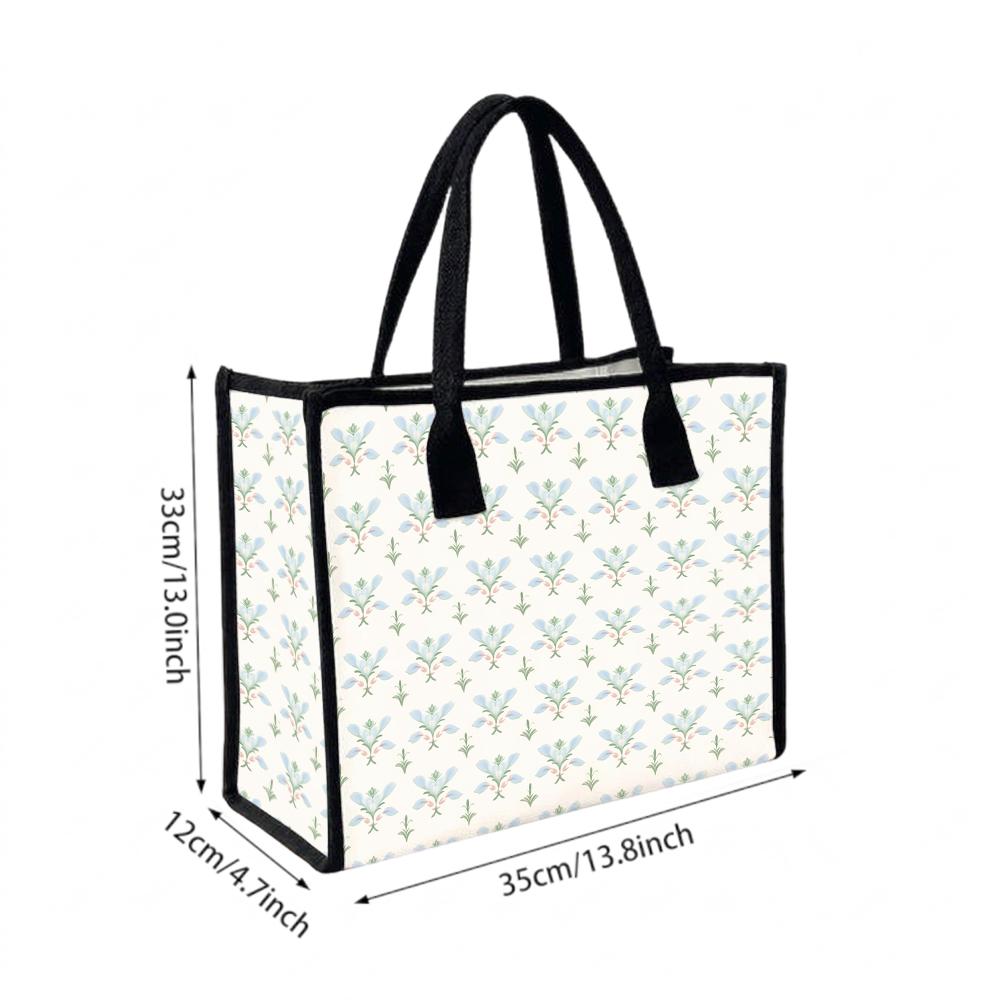Elegant Floral Printed Tote Bag Casual Daily Handbag Large Capacity Reusable Shopping Shoulder Bag