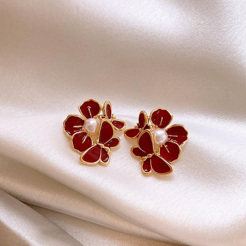 

Серьги-капли Цветок Бабочка Жемчуг Ankola Красный Ретро Темпераментные Серьги Легкая Роскошь Премиум Серьги