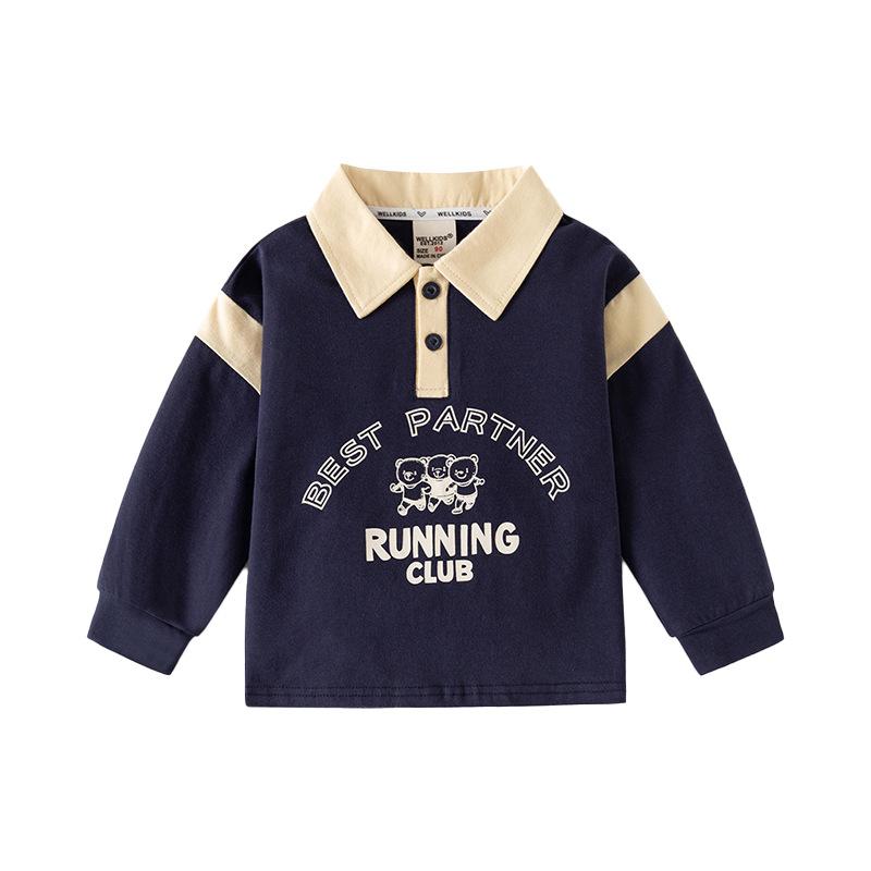 Spring children's POLO sweater new long-sleeved lapel boys thin sweater cartoon foreign top children's clothing