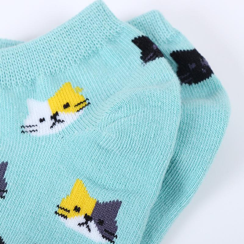 3 Pairs New Cartoon Cute Cat Face Thin Section Invisible Shallow Mouth Women's Cotton Socks Short Tube Socks Spring Summer Meias