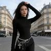 Edgy Crosses Design Pearls Chain Waist Chain For Punk Rock Concerts And Casual Streetwear