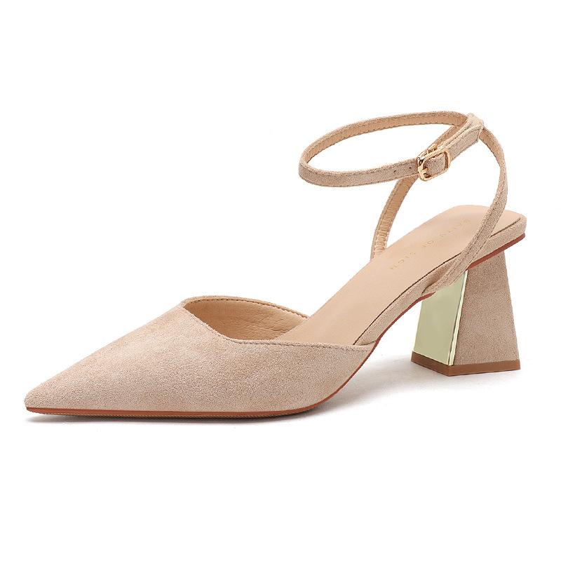 Fu number thick heel bag head sandals women's spring and summer women's shoes hollow front bag back with shoes electroplating and casual women's shoes