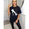 Black Oversized T Shirt With Dog And Cat Print For Casual Wear