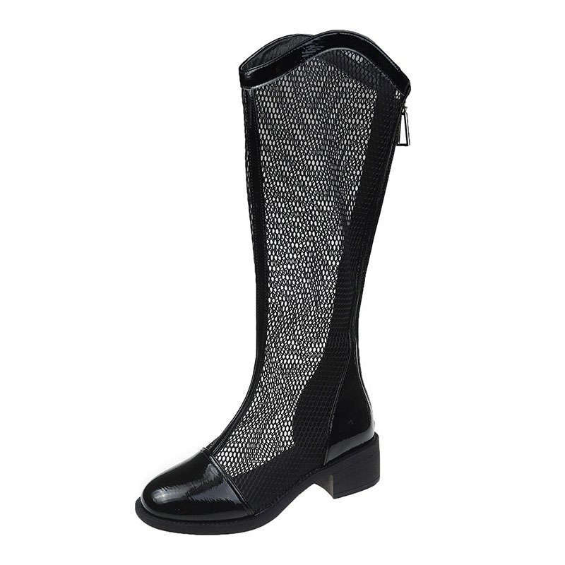 White boots women's 2025 new breathable hollow mesh boots summer thin mesh boots thin boots knight boots