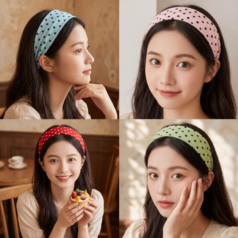 Retro Boho Gepunktet Dehnbar Damen Breite Stirnbänder Koreanische Mode Yoga Sport Dating Haaraccessoires