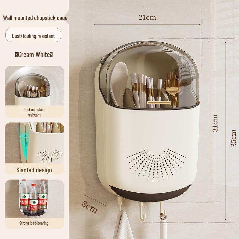 Wall-Mounted Multi-Functional Chopstick Holder: Moisture-Proof, Lid-Draining Luxury Storage Rack.