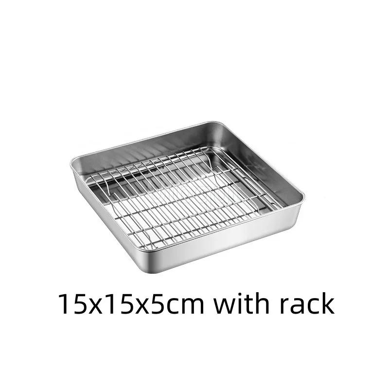 Golden Square Stainless Steel Food Service Tray plate set Nonstick Bakeware Fruit Cookie Bread Plate Kitchen Storage Container