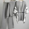 Autumn and Winter Elegant Knitted 3 Piece Sets Women Sweater Pullover+chic Design Shawl Tops Conjuntos High Waist Wide Leg Pants Outfit