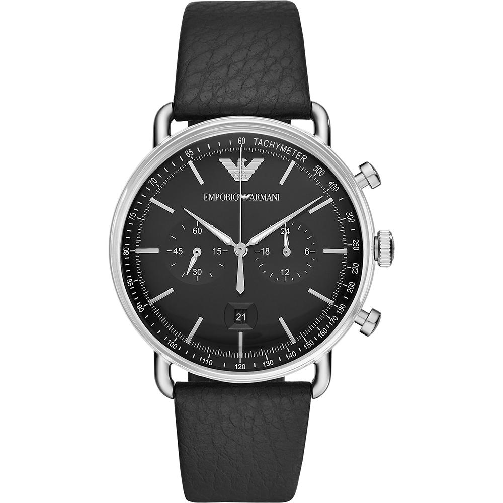 Emporio Armani Aviator Black Blue Leather Men s Quartz Chronograph Watch AR11143 чёрный