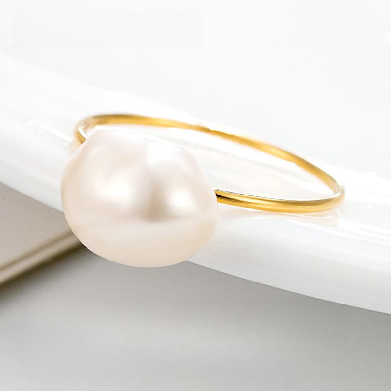 Natural Baroque Pearl Ring Women's Simple High-end Ring Titanium Steel Plated High Color Retention Jewelry