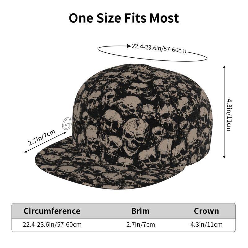 Scary Skull Gothic Skeleton Print Baseball Cap Funny Flat Brimmed Hat 3D Printed Snapback Flat Bill Hip Hop Hat for Men Women