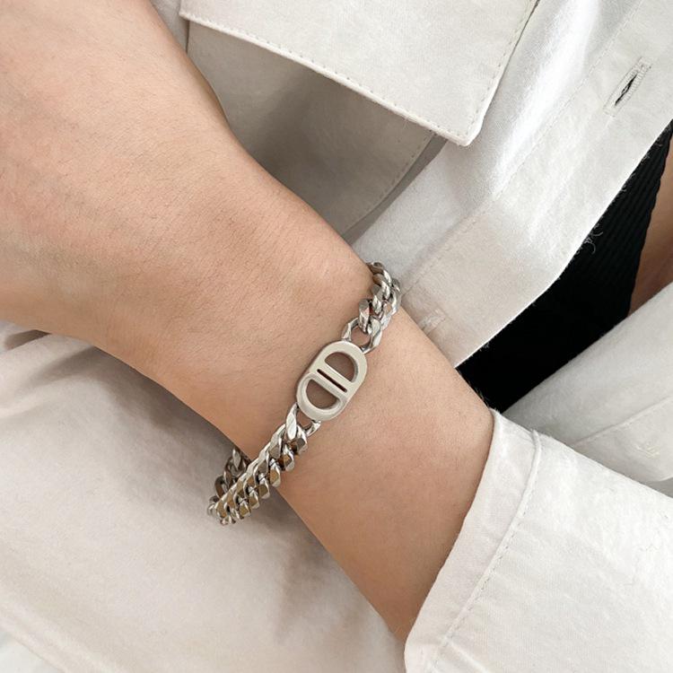 Gold Double D Titanium Steel Chain Necklace - Bold European & American Style for Women