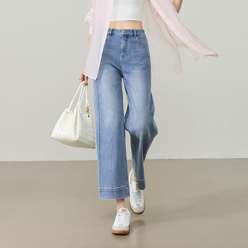 ESE-Y Women s High-Elastic Cropped Straight Wide-Leg Jeans 28