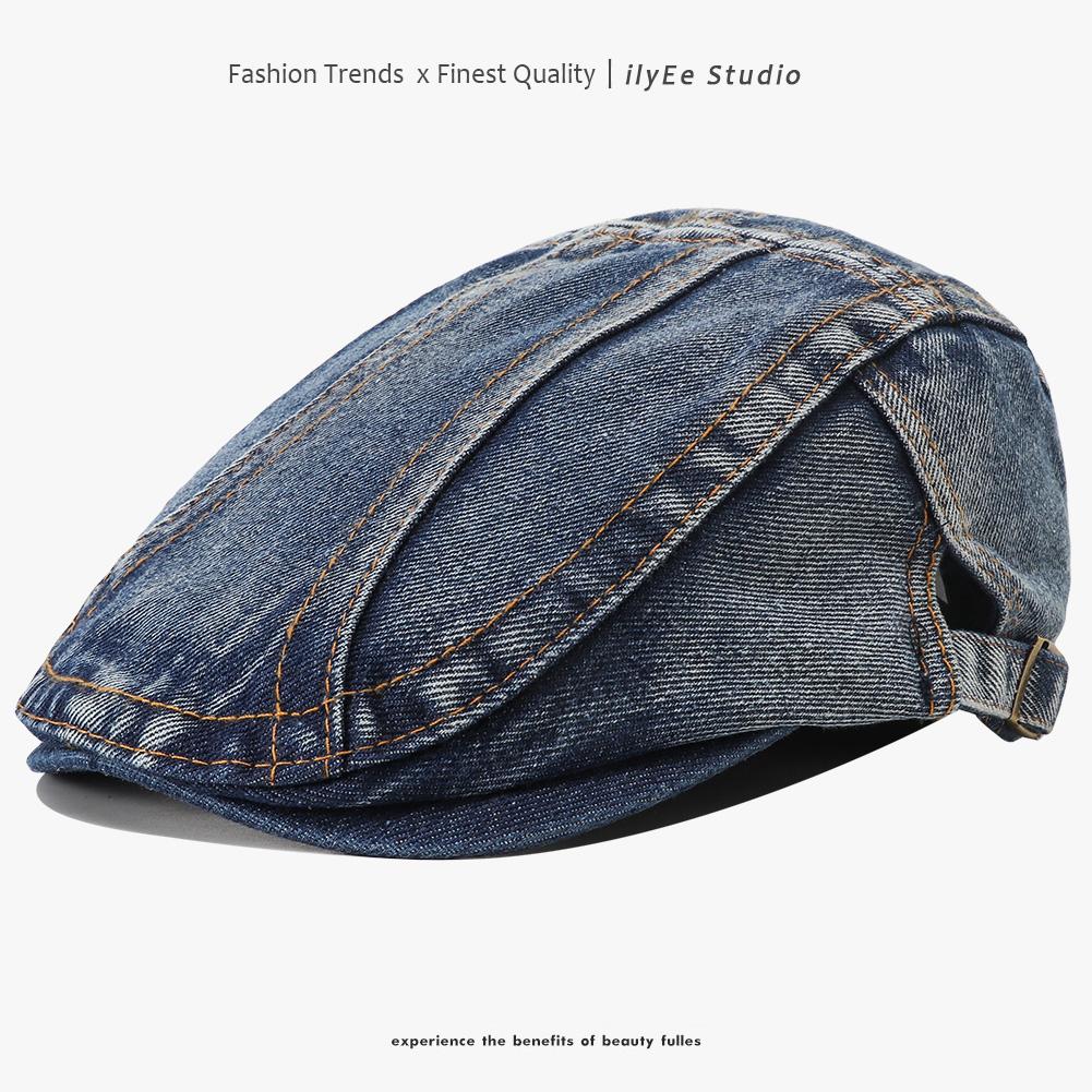 Retro Denim Barettkappen für Damen Herren Unifarbene Gewaschene Schirmmützen Vintage Jeans Baretts Newsboy-Hut Verstellbare Flache Vorwärtskappen One Size gray