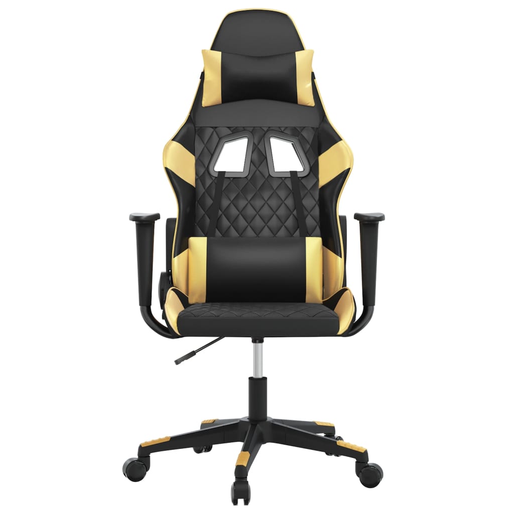Gaming Chair with Massage Function Black & Gold Faux Leather