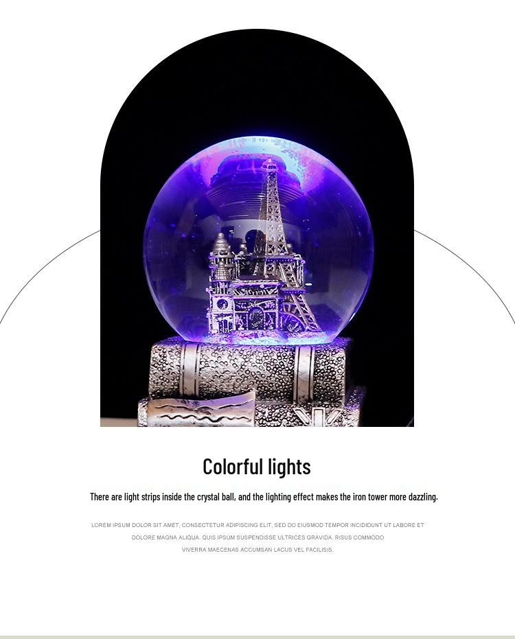 Creative Luminous Eiffel Tower Snow Globe Music Box - Retro Desktop Decoration