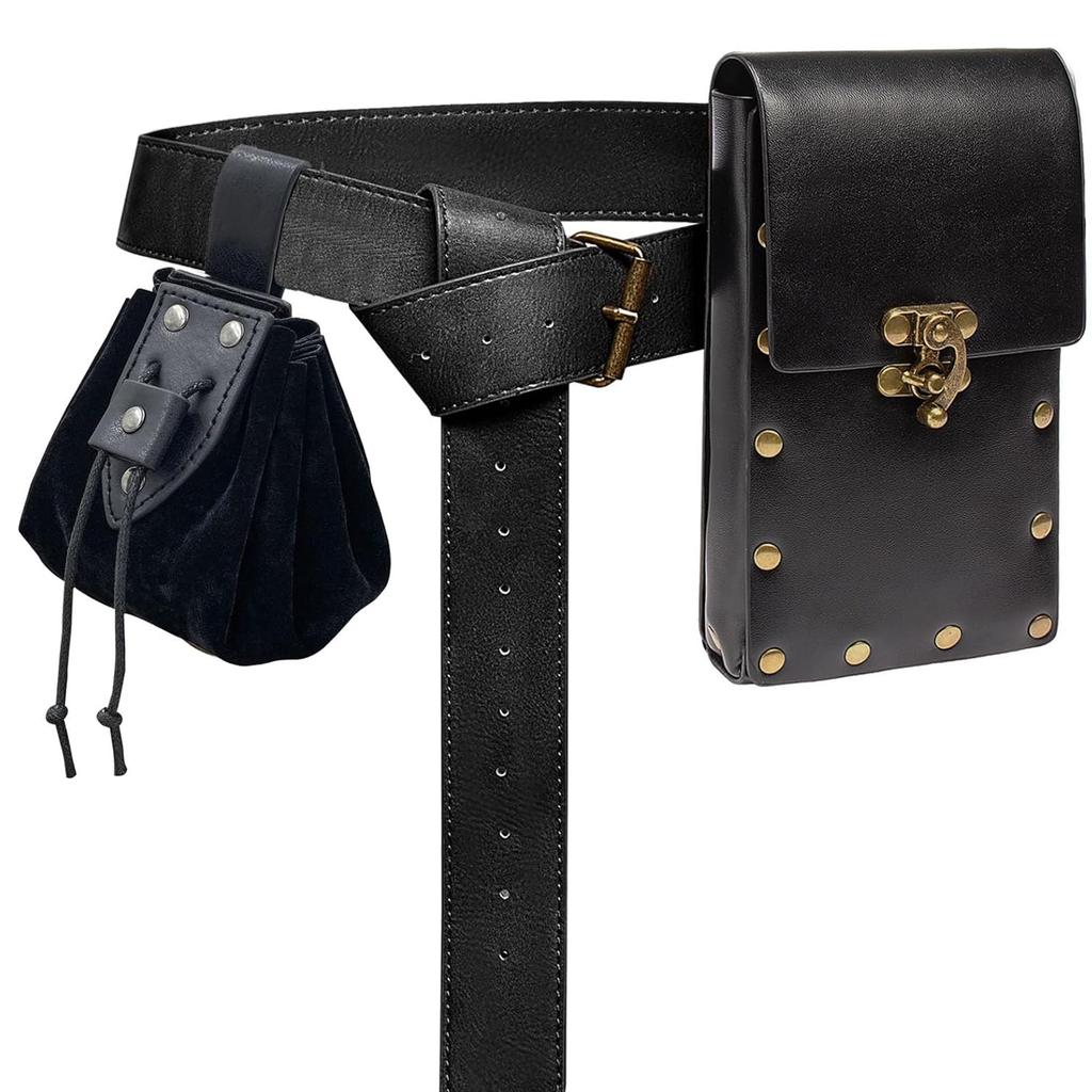 3pcs Medieval Viking Belt Faux Leather Belt Pouch Renaissance Cosplay Set Leather Belt Medieval Bag Accessories