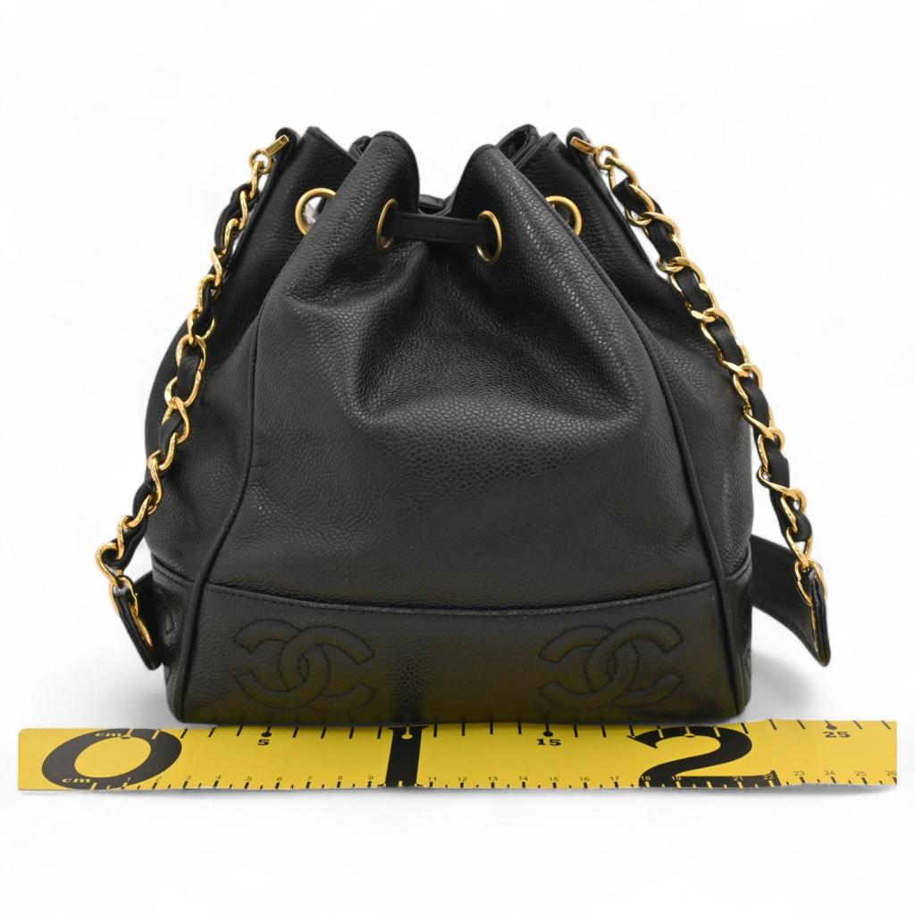 Auth CHANEL Drawstring Shoulder Bag Caviar Skin Coco Mark ch66170cc