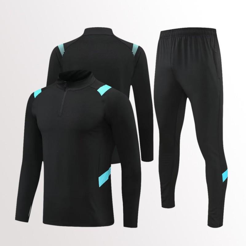 Mens Womens Soccer Training Kit Set Long Sleeve Half-Zip Hoodie Sports Jersey Uniform Breathable Quick-Dry