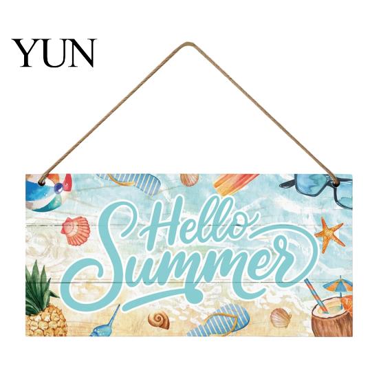 Summer Themed Gifts Wooden Hanging Sign, Beach Theme Welcome Sign Front Door Decor with Rustic Wood Plaque Rope, Colorful Hanger for Seasonal