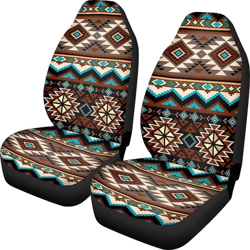 Dreaweet Navajo Print Car Seat Covers for Men Women Southwest Pattern Front Seat Protector Cover Full Set of 2pc Universal Size for Car, Truck or