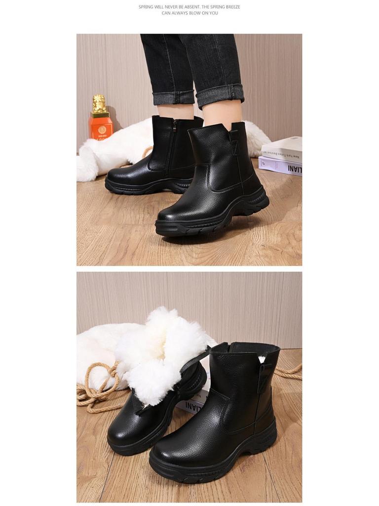 Unisex Winter Fur-Lined Waterproof Slip-On Snow Boots