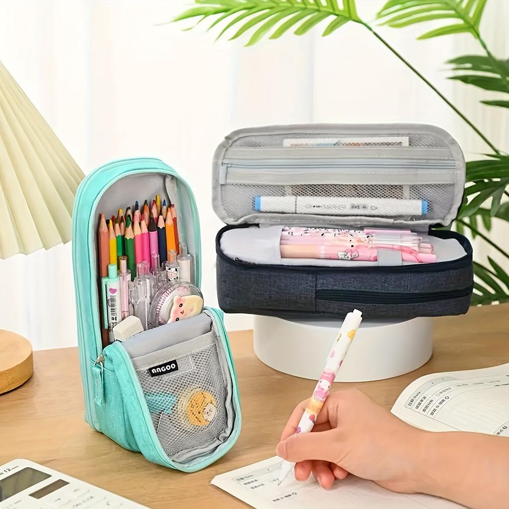 Dual-Layer Portable Pencil Case with Standing Phone Holder Durable Oxford Fabric, Ideal for Middle & High School Students, Pencil Pouch