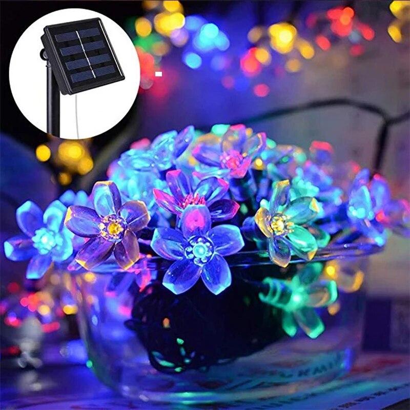 1PC Luci a stringa solari 5M Luci da giardino con fiori di ciliegio Luci a stringa LED Luci da fata per esterni Ghirlanda di fiori da strada