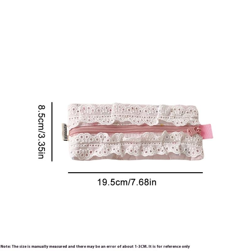 Cute Lace Cartoon Pencil Pouch Large Capacity Cosmetic Bag Pet Dog Pattern Pen Case Makeup Bag Stationery Storage Bag