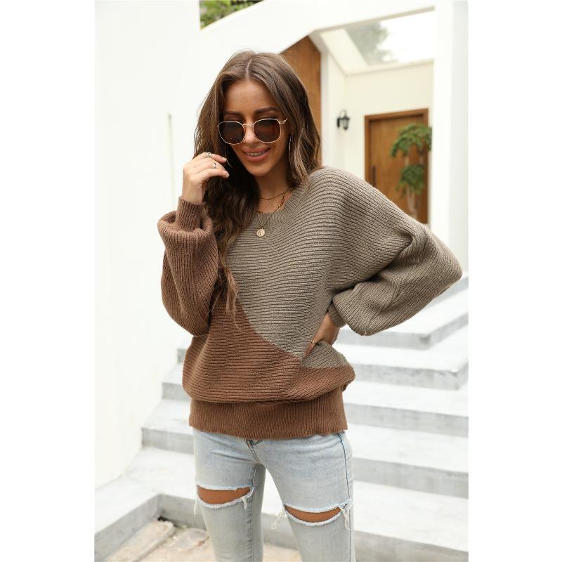 Осень-зима 2021, европейский и американский свитер с рукавами «летучая мышь», новый цветной свитер с круглым вырезом, пуловер, женский свитер S хаки