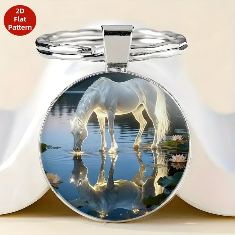 Fashion Vintage Horse Pattern Design Dome Glass Alloy Keychain Backpack Pendant Hanging Decoration Car Keyring Gifts