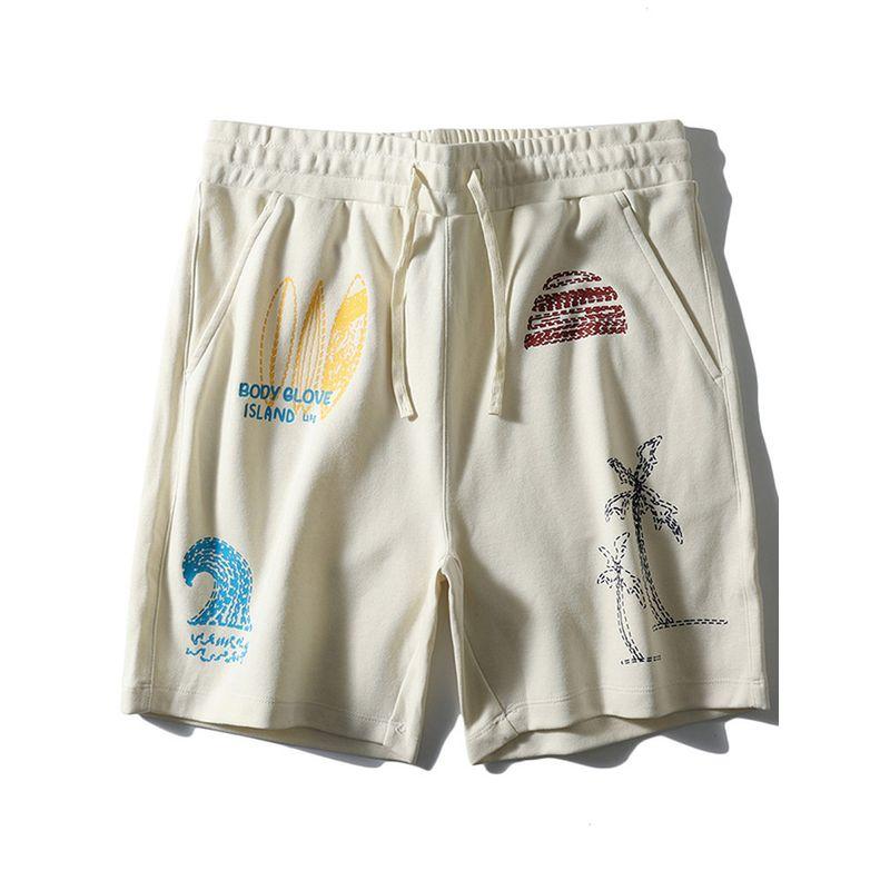 American Hawaiian Resort Style Graffiti Beach Shorts Men's Summer Knitted Five-Point Pants Foreign Trade Men's Casual Pants