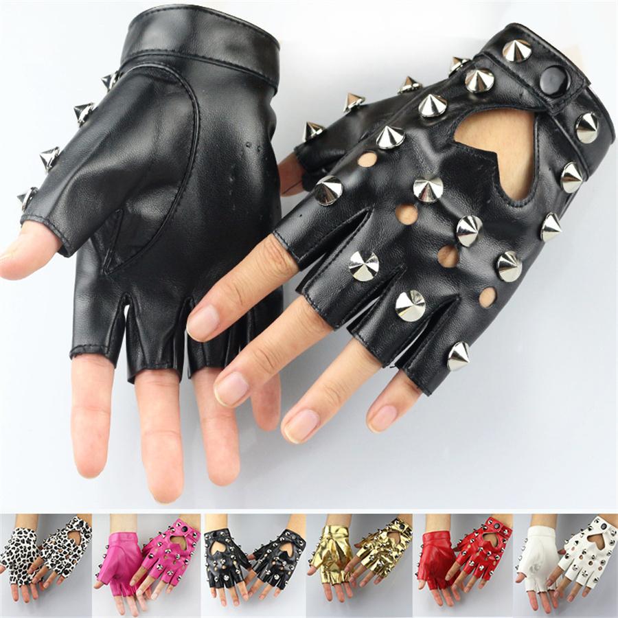 Punk Spiked Fingerless Gloves, Gothic Leather Gloves with Studs for Halloween & Cosplay