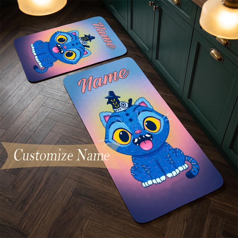Derpy Tiger (1) Customize Name Flannel Kitchen Mat Soft Non-Slip Kitchen Floor Runner Rug for Home Kitchen Decor