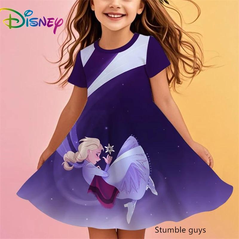 Disney Frozen Princess Elsa Girls Summer Dress Anime Kids Dresses Clothes Skirt Fashion Casual Outfit