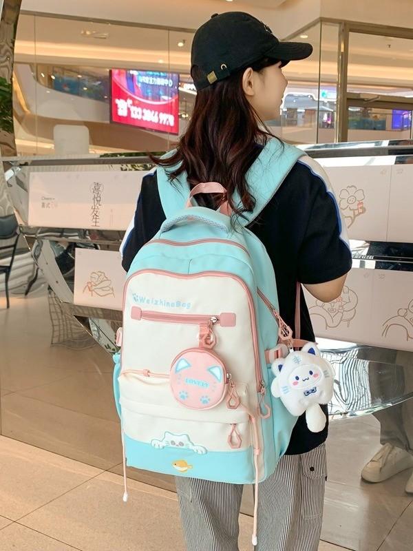 Girls Nylon School Backpack With Design For Middle School Daily Use