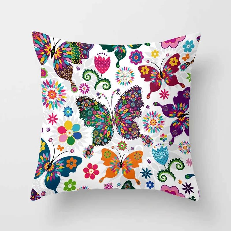 Colorful Flower Butterfly Pillowcase Office Living Room Car Ornaments Home Pillowcase