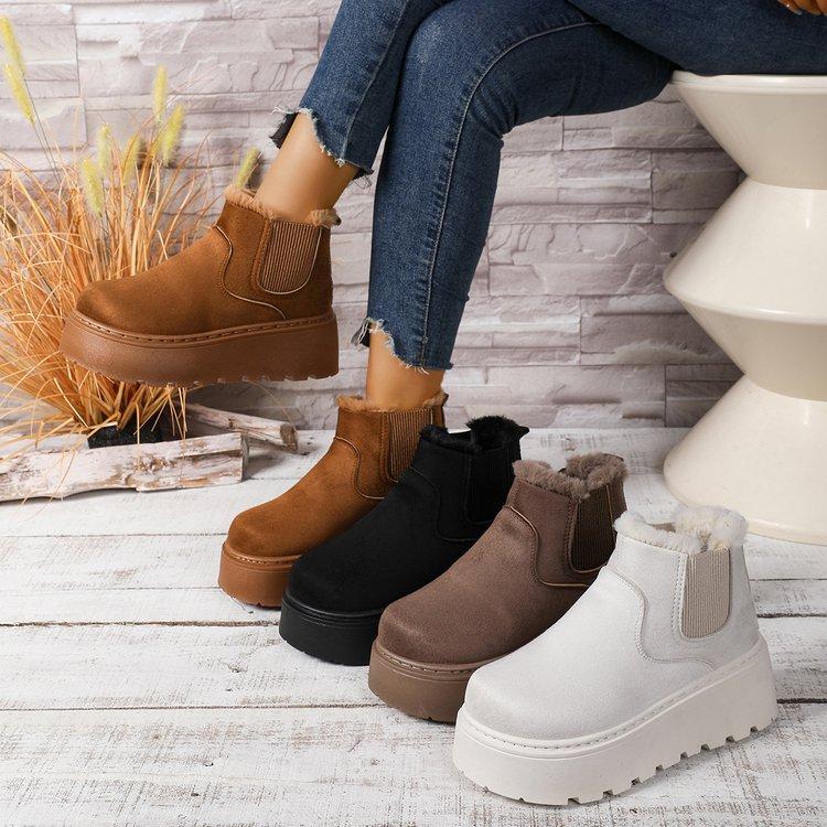 Women's One Foot Stirrup Large Size Soft Sole Winter Warm Anti-slip Fur One Snow Boots Padded Lined Ankle Boots Anti-slip Sports Cotton Boots