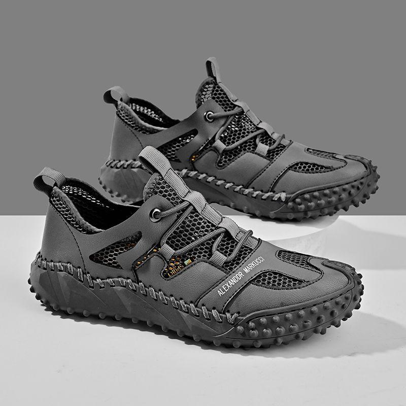 Herrenschuhe, modische Loafer aus echtem Leder, atmungsaktiv, für den Sommer, Frühling, zum Schnüren, bequeme Freizeitschuhe für den Außenbereich, Herren-Sneakers